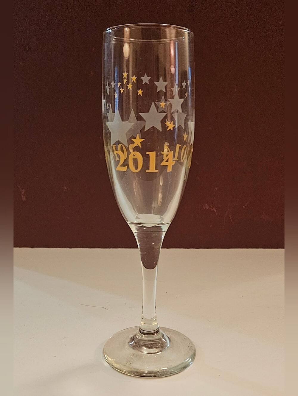 2014 New Year's Stars Decorated Fluted Champagne Flute Glass 10oz 8in
